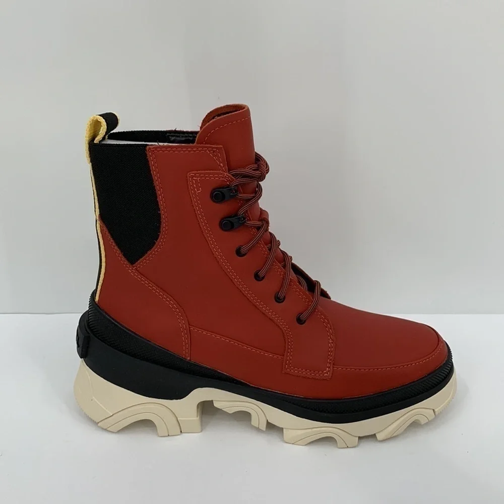 Sorel Brex lace-up boots warp red leather waterproof chunky platform new 9.5